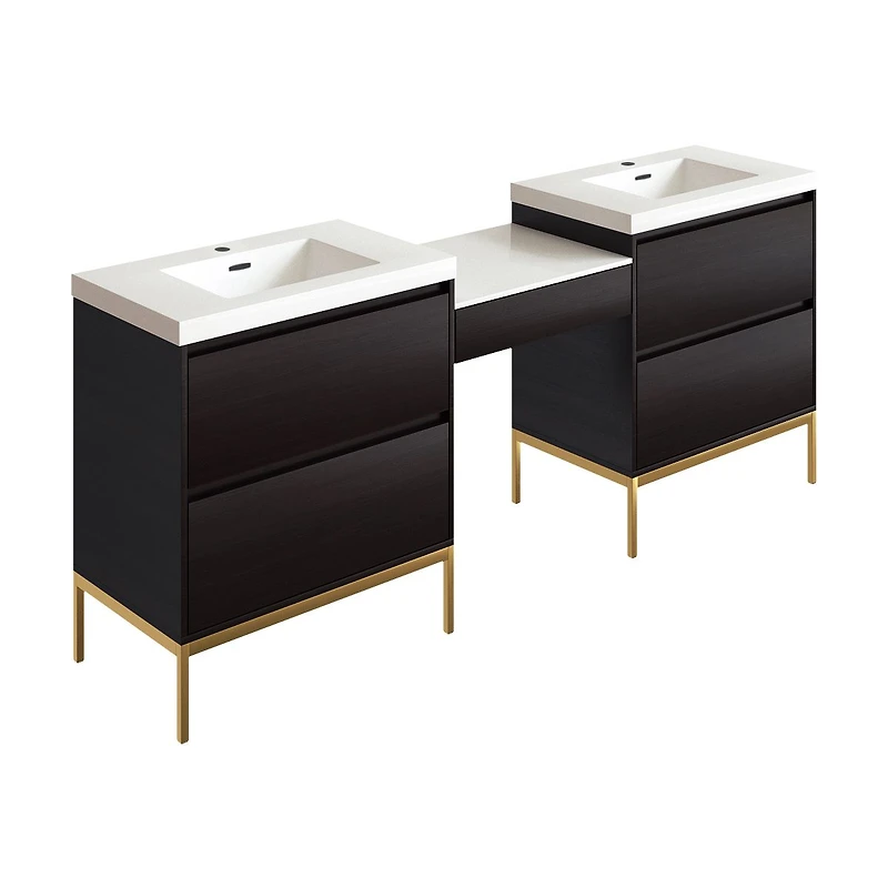 Vivara Double Vanity Set with Central Makeup Cabinet