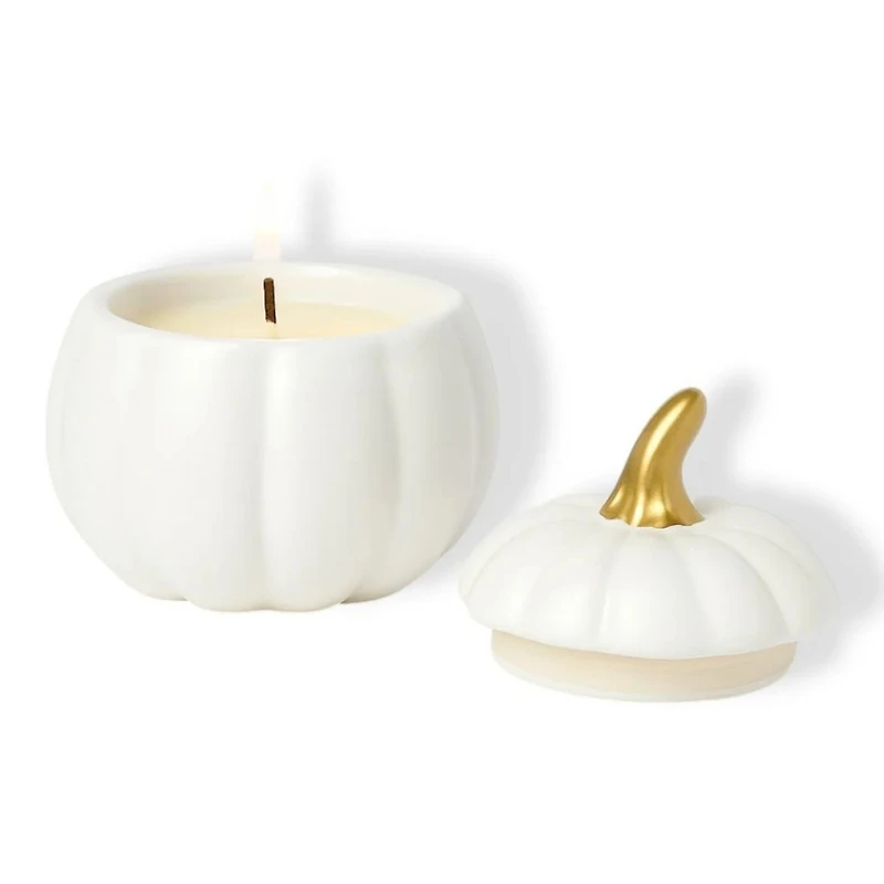 White ceramic pumpkin candle