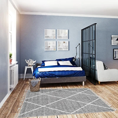 Tapis à poils longs Selene Losange gris clair