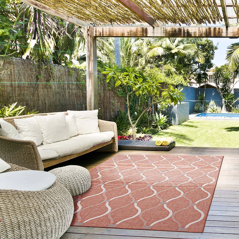 Gardenia Abstract Indoor/ Outdoor Coral Rug