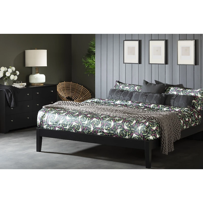 Vito King Solid Wood Platform Bed in Pure Black by South Shore Furniture