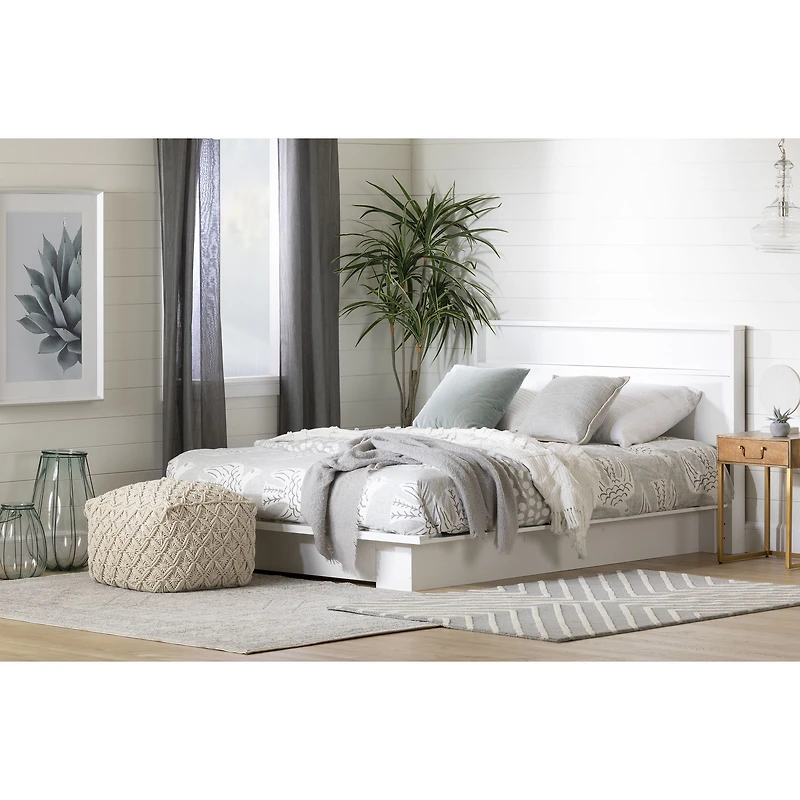 Holland Queen Platform Bed with Drawer - White