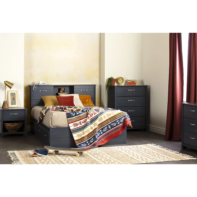 Ulysses Full Mates Platform Storage Bed with 3 Drawers - Blue