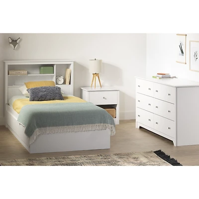 Vito Twin Mates Platform Storage Bed with 3 Drawers - White