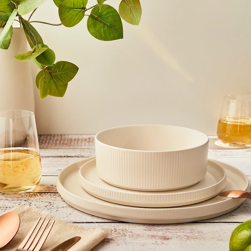 Brilliant Ribbed Dinnerware Set Service for 4, 12 Pieces 