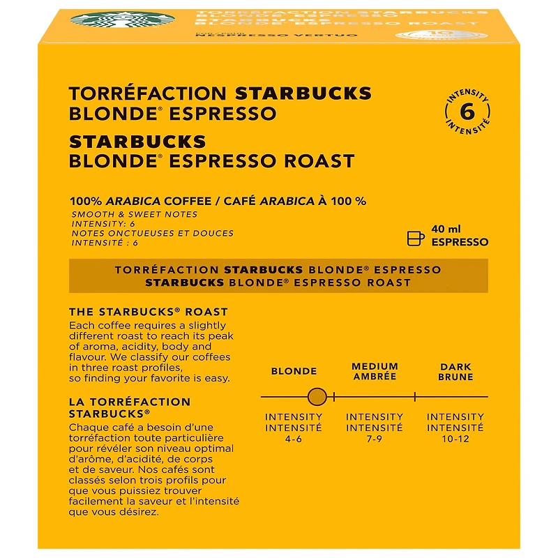 Capsules Starbucks® torréfaction blonde Espresso pour Nespresso® Vertuo