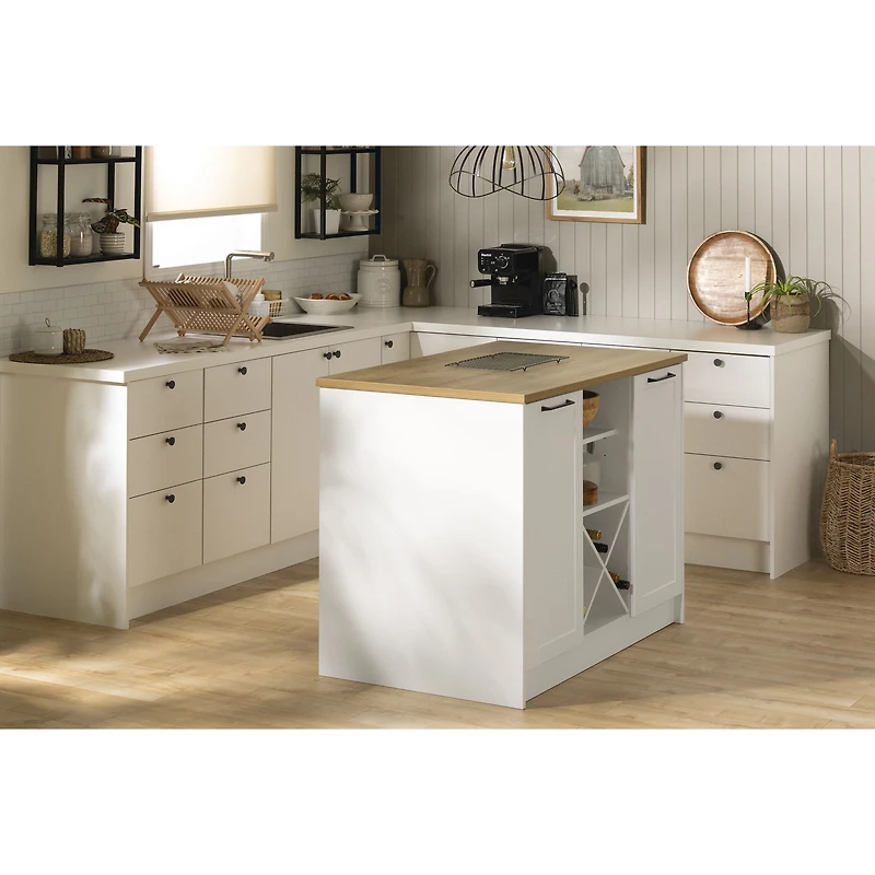 Trinity Grand îlot de cuisine - Blanc et Érable muscade