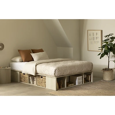 Avilla Storage Platform Bed With Wicker Baskets - Beige