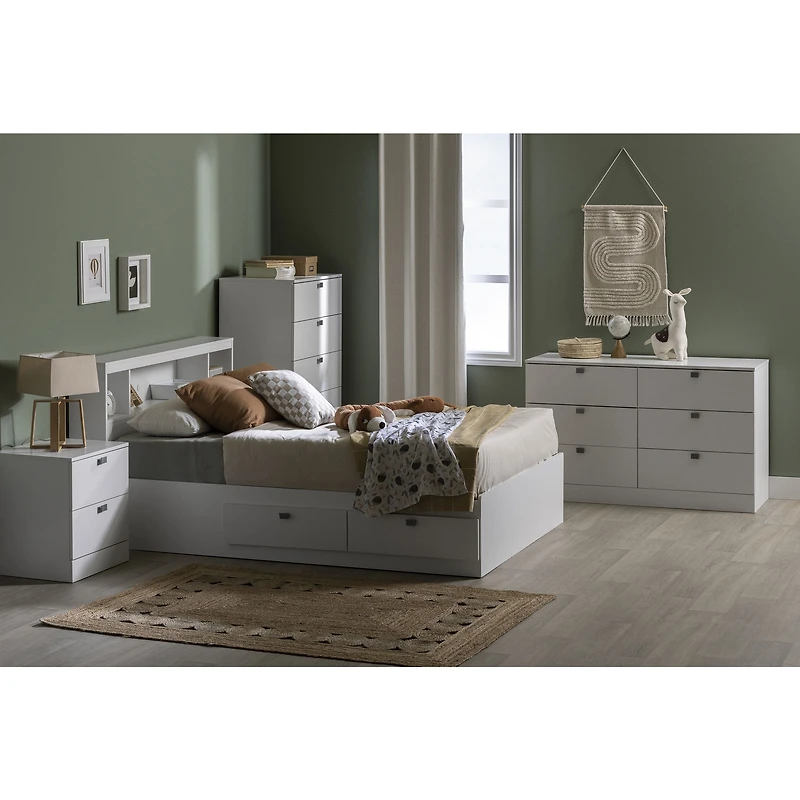 Spark Bookcase Headboard with Storage - White