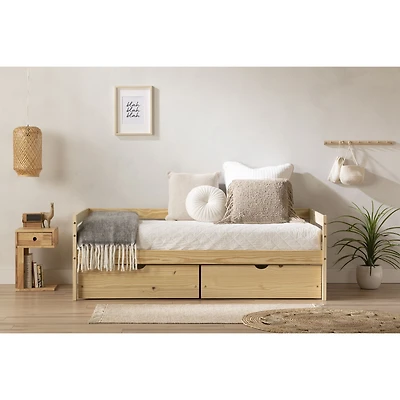 Lit banquette simple Sweedi en bois massif avec tiroirs de rangement