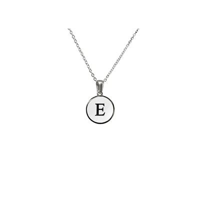 Luenzo Stainless Steel Initial Necklace "E" with Mother of Pearl Inlay