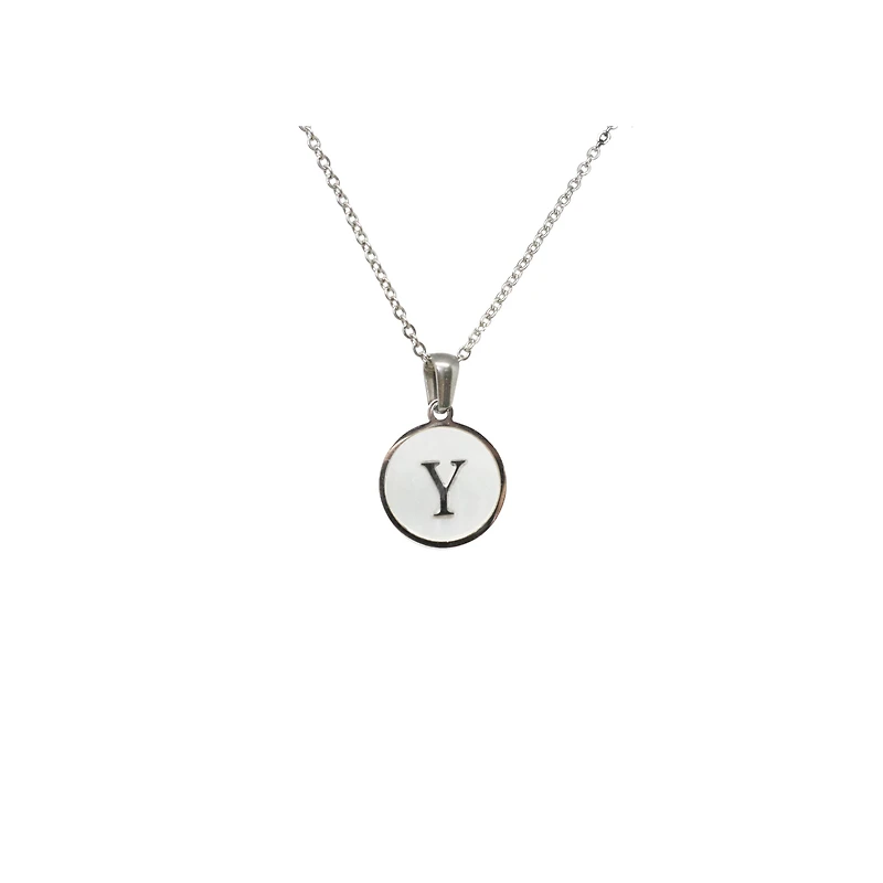 Luenzo Stainless Steel Initial Necklace "Y" with Mother of Pearl Inlay
