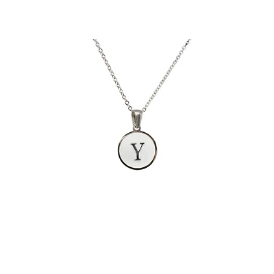 Luenzo Stainless Steel Initial Necklace "Y" with Mother of Pearl Inlay