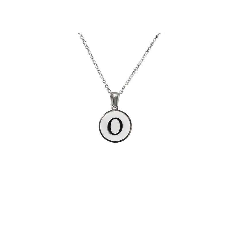 Luenzo Stainless Steel Initial Necklace "O" with Mother of Pearl Inlay