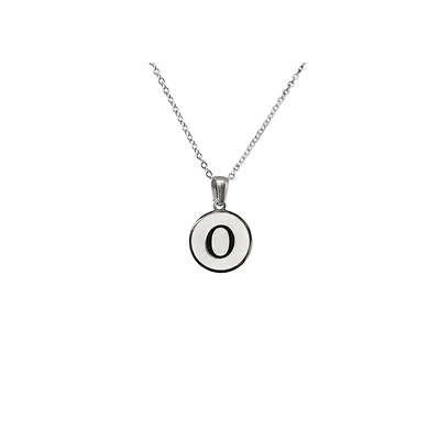 Luenzo Stainless Steel Initial Necklace "O" with Mother of Pearl Inlay