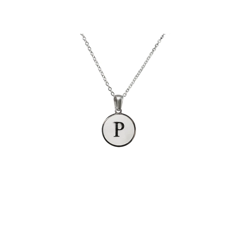 Luenzo Stainless Steel Initial Necklace "P" with Mother of Pearl Inlay