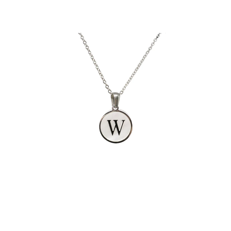 Luenzo Stainless Steel Initial Necklace "W" with Mother of Pearl Inlay