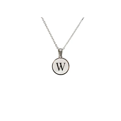 Luenzo Stainless Steel Initial Necklace "W" with Mother of Pearl Inlay