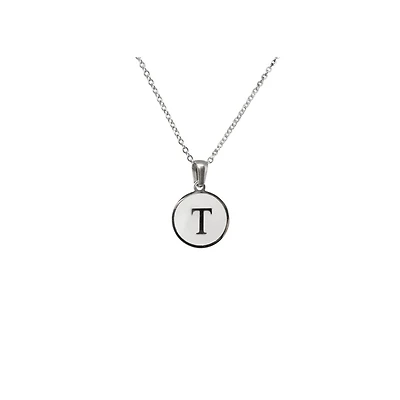 Luenzo Stainless Steel Initial Necklace "T" with Mother of Pearl Inlay