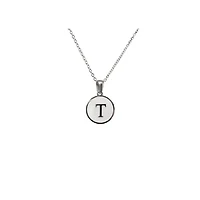 Luenzo Stainless Steel Initial Necklace "T" with Mother of Pearl Inlay