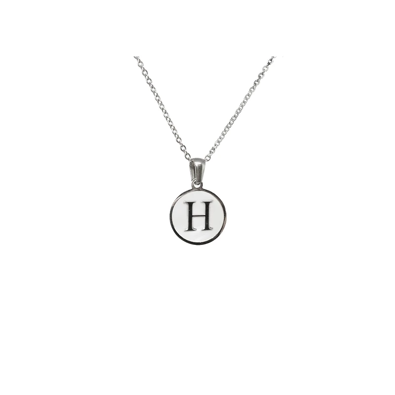 Luenzo Stainless Steel Initial Necklace "H" with Mother of Pearl Inlay