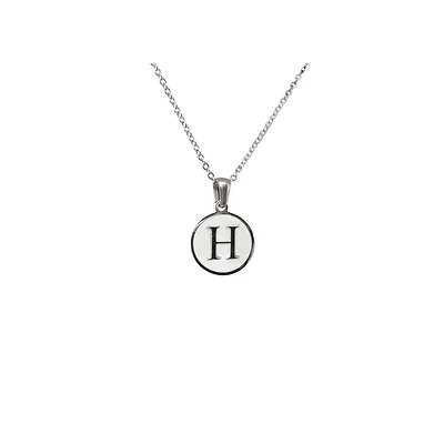Luenzo Stainless Steel Initial Necklace "H" with Mother of Pearl Inlay
