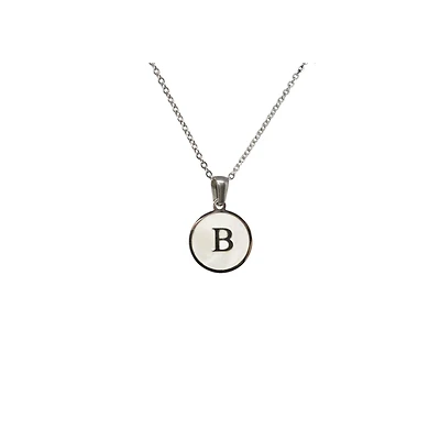 Luenzo Stainless Steel Initial Necklace "B" with Mother of Pearl Inlay