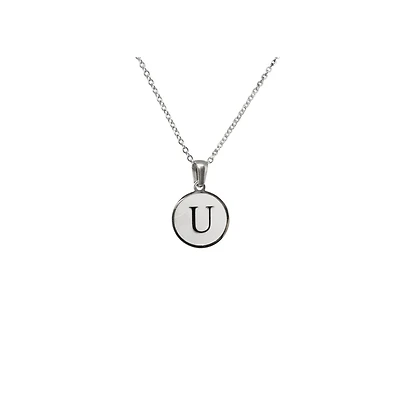 Luenzo Stainless Steel Initial Necklace "U" with Mother of Pearl Inlay