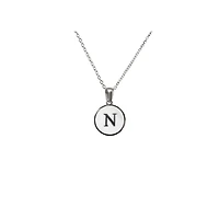 Luenzo Stainless Steel Initial Necklace "N" with Mother of Pearl Inlay