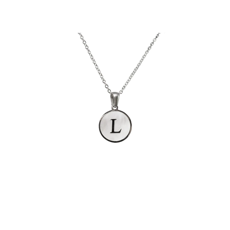 Luenzo Stainless Steel Initial Necklace "L" with Mother of Pearl Inlay