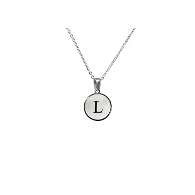 Luenzo Stainless Steel Initial Necklace "L" with Mother of Pearl Inlay