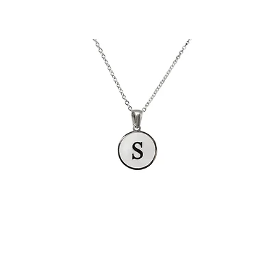 Luenzo Stainless Steel Initial Necklace "S" with Mother of Pearl Inlay