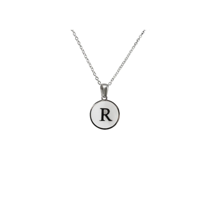Luenzo Stainless Steel Initial Necklace "R" with Mother of Pearl Inlay