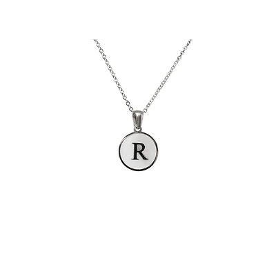 Luenzo Stainless Steel Initial Necklace "R" with Mother of Pearl Inlay