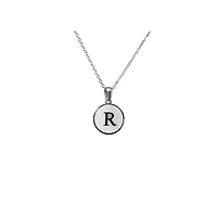 Luenzo Stainless Steel Initial Necklace "R" with Mother of Pearl Inlay