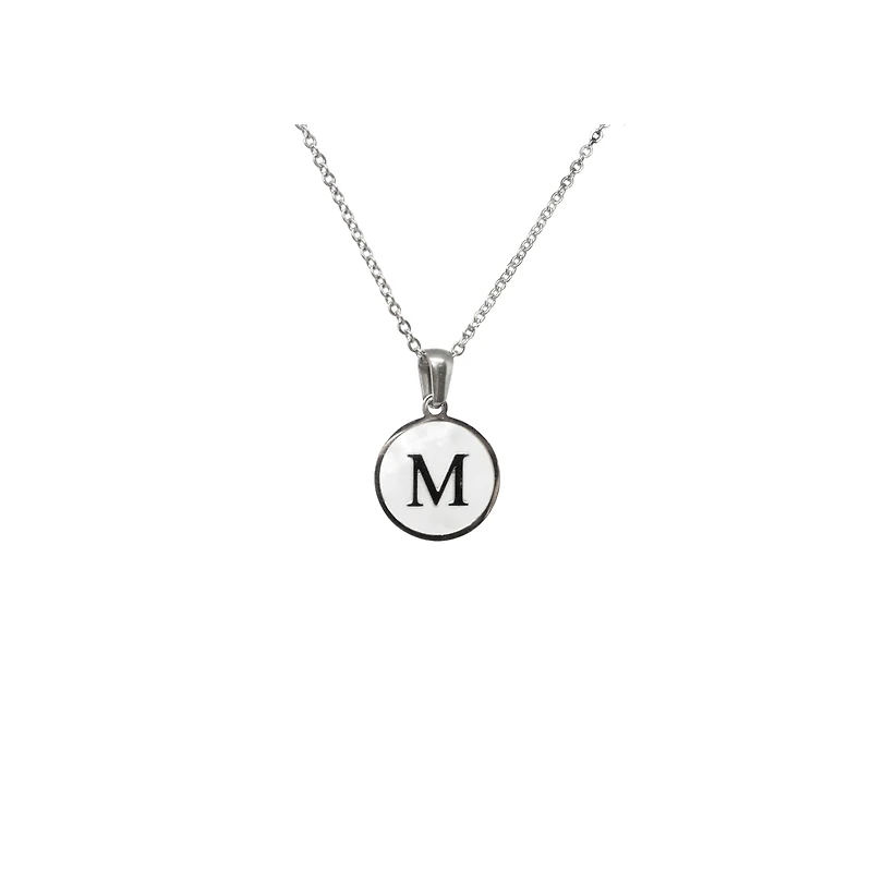 Luenzo Stainless Steel Initial Necklace "M" with Mother of Pearl Inlay
