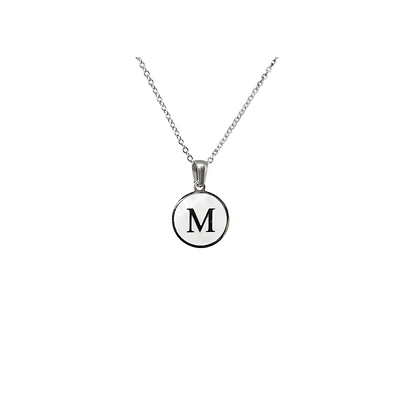Luenzo Stainless Steel Initial Necklace "M" with Mother of Pearl Inlay