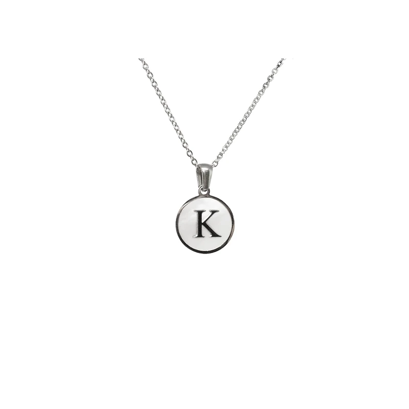 Luenzo Stainless Steel Initial Necklace "K" with Mother of Pearl Inlay