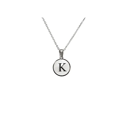 Luenzo Stainless Steel Initial Necklace "K" with Mother of Pearl Inlay