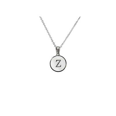 Luenzo Stainless Steel Initial Necklace "Z" with Mother of Pearl Inlay