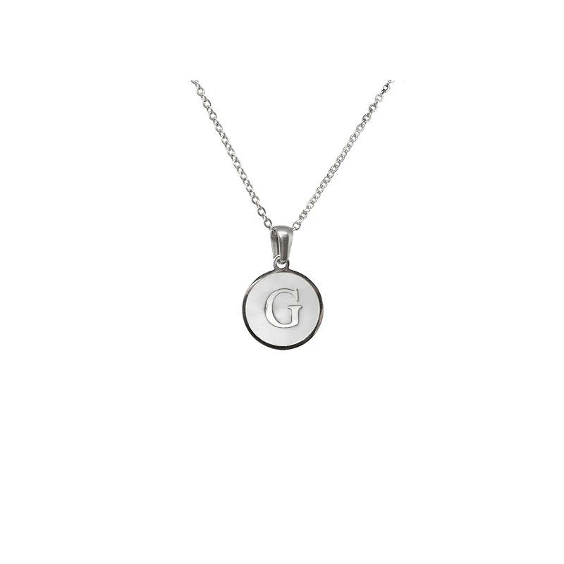 Luenzo Stainless Steel Initial Necklace "G" with Mother of Pearl Inlay