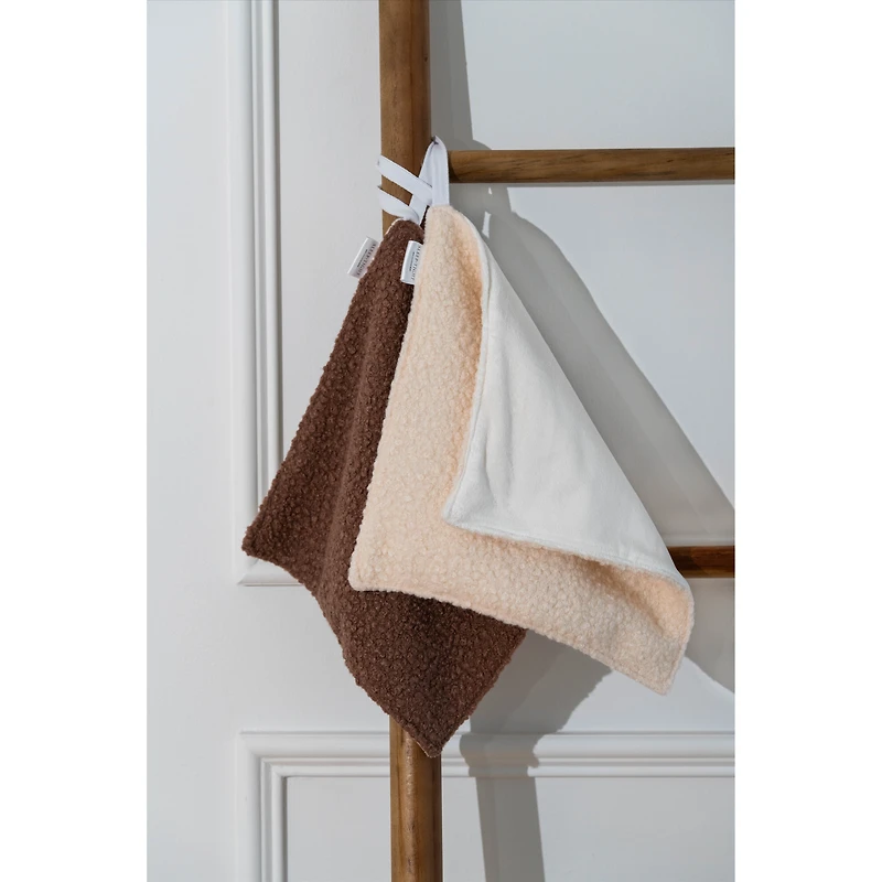 Sherpa Pacifier Blankets, Set of 2 - Brown & Cream