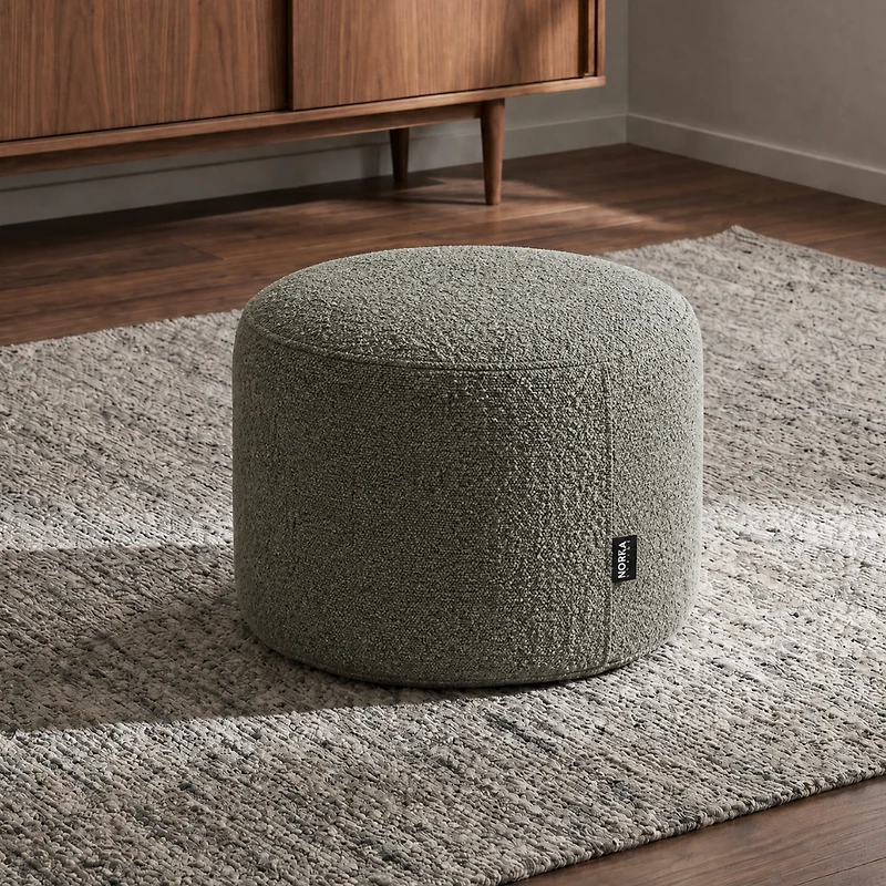 Bouclé Round Ottoman - Sage