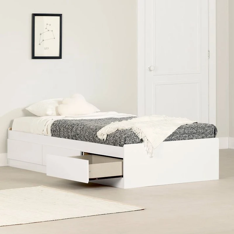 Vito Twin Mates Platform Storage Bed with 3 Drawers - White
