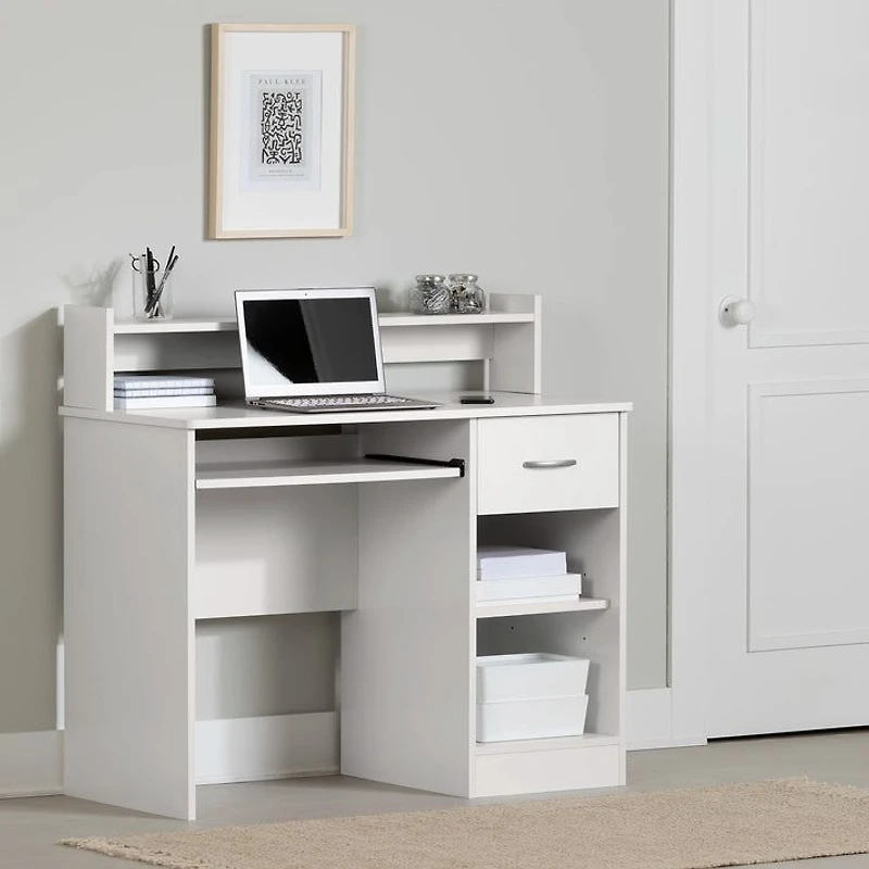Bureau Axess avec plateau coulissant pour clavier et tiroir - Blanc