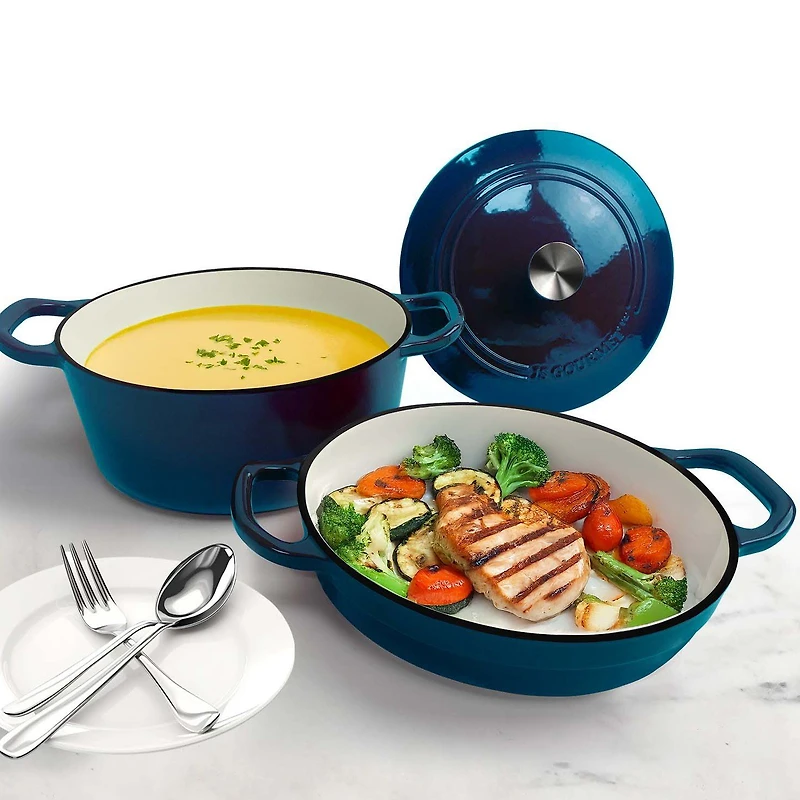 JS GOURMET Casseroles en fonte émaillée empilables, ensemble de 3