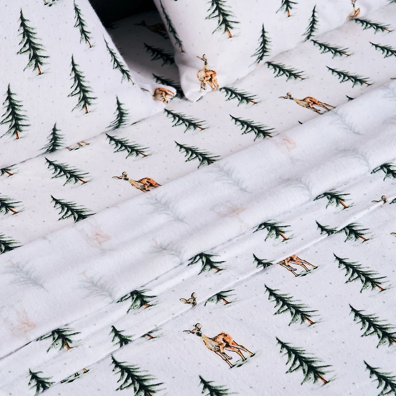 Deers and Trees Flannel Sheet Set
