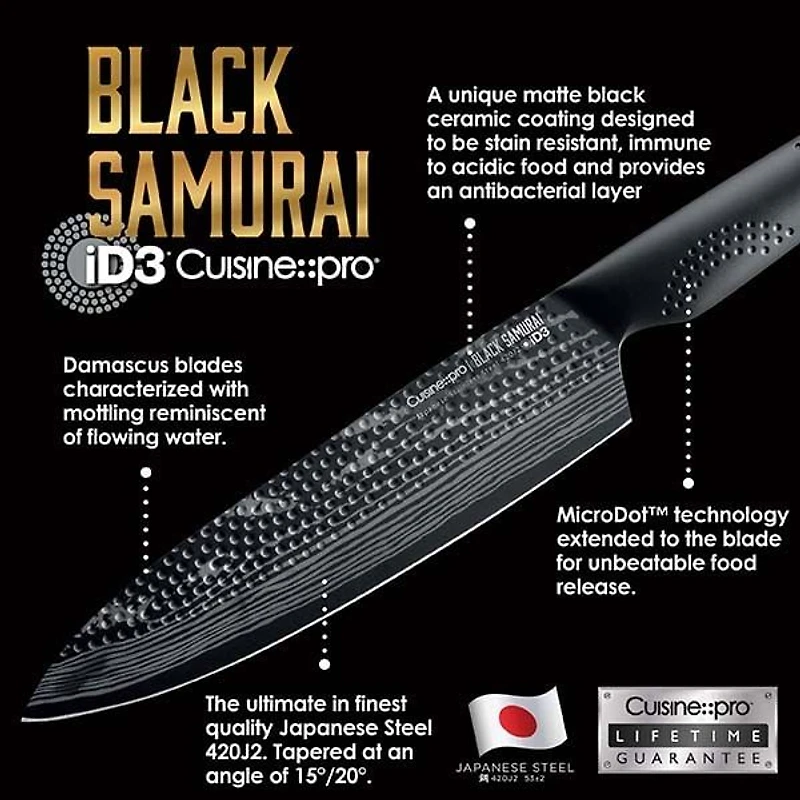 iD3 Black Samurai Ensemble de couteaux à steak 4 pièces