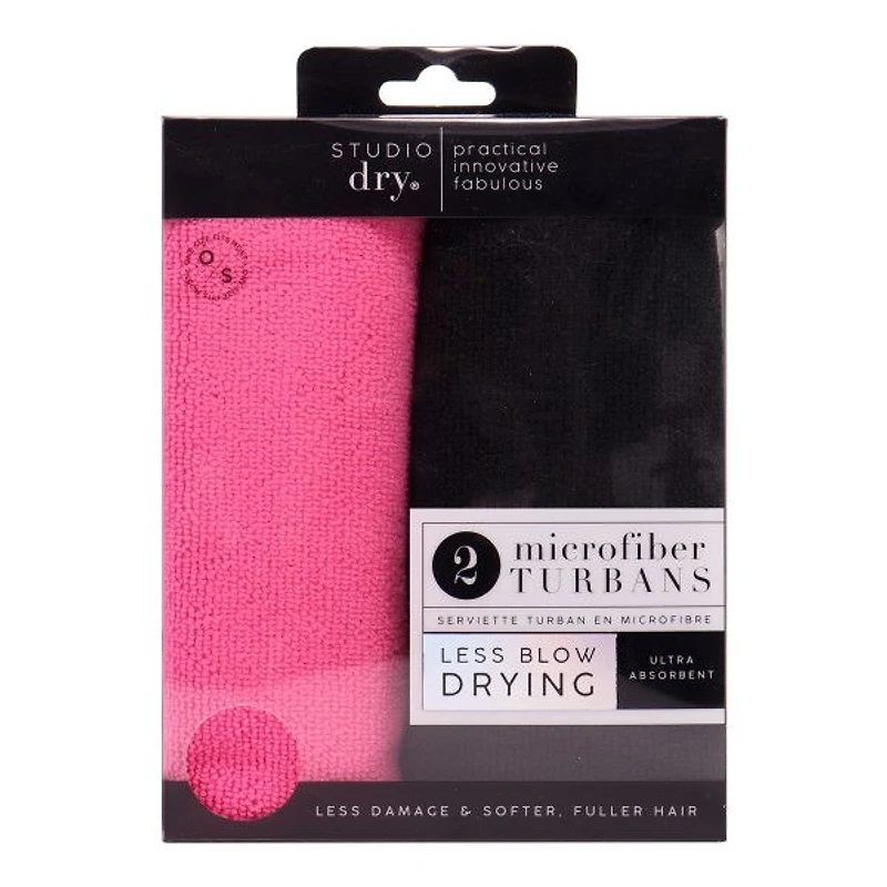 2 Hair Turban Towels - Pink/Black