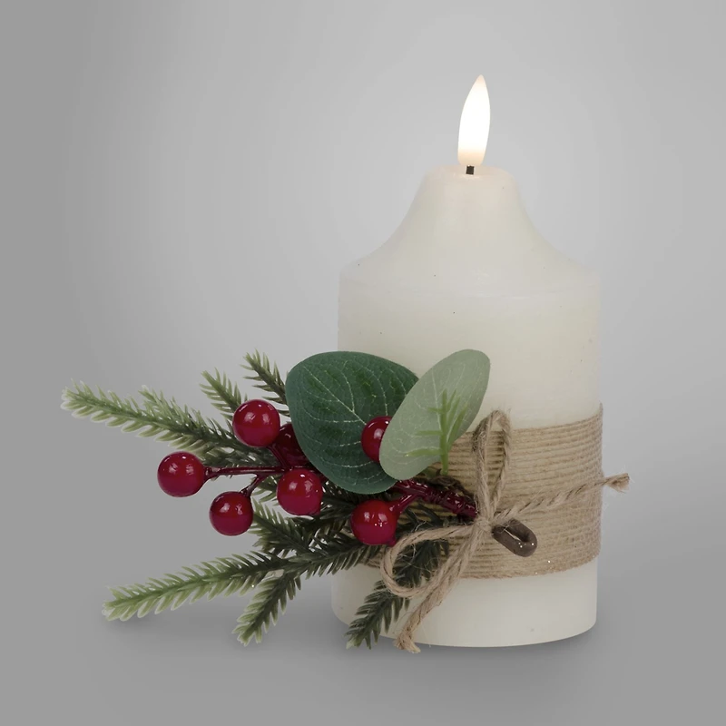 LEd Candle with Red Berry Pine
